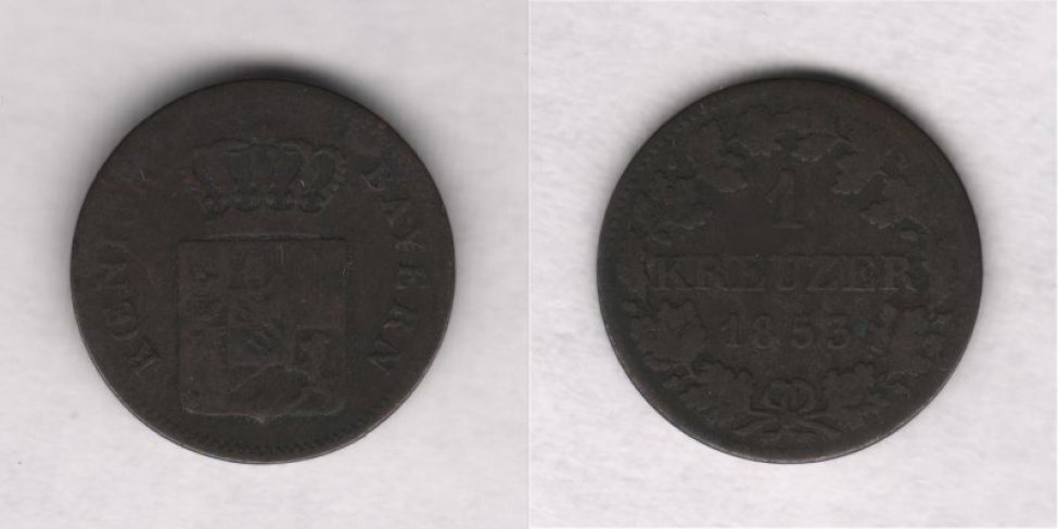Аверс: надпись "koenigr Bavern 1853".
Реверс: герб.