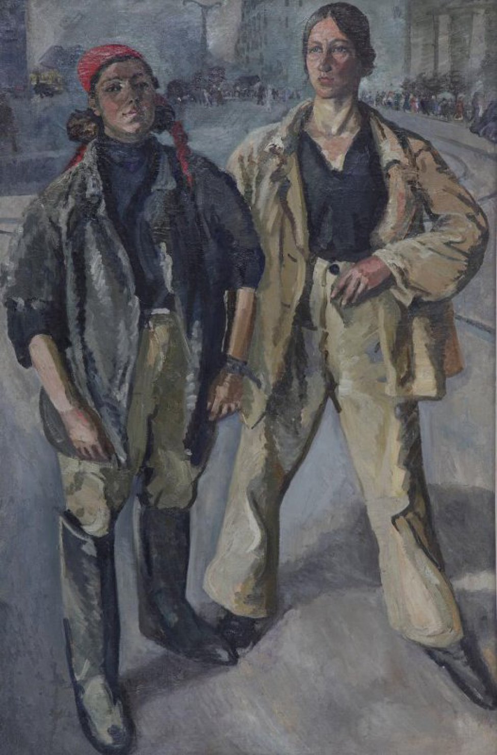 Изображены две женские фигуры в рост, в рабочей одежде.