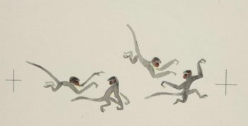 Изображены четыре скачущие мартышки.