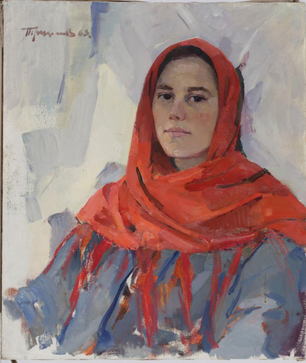 Женщина в красном платке советское фото