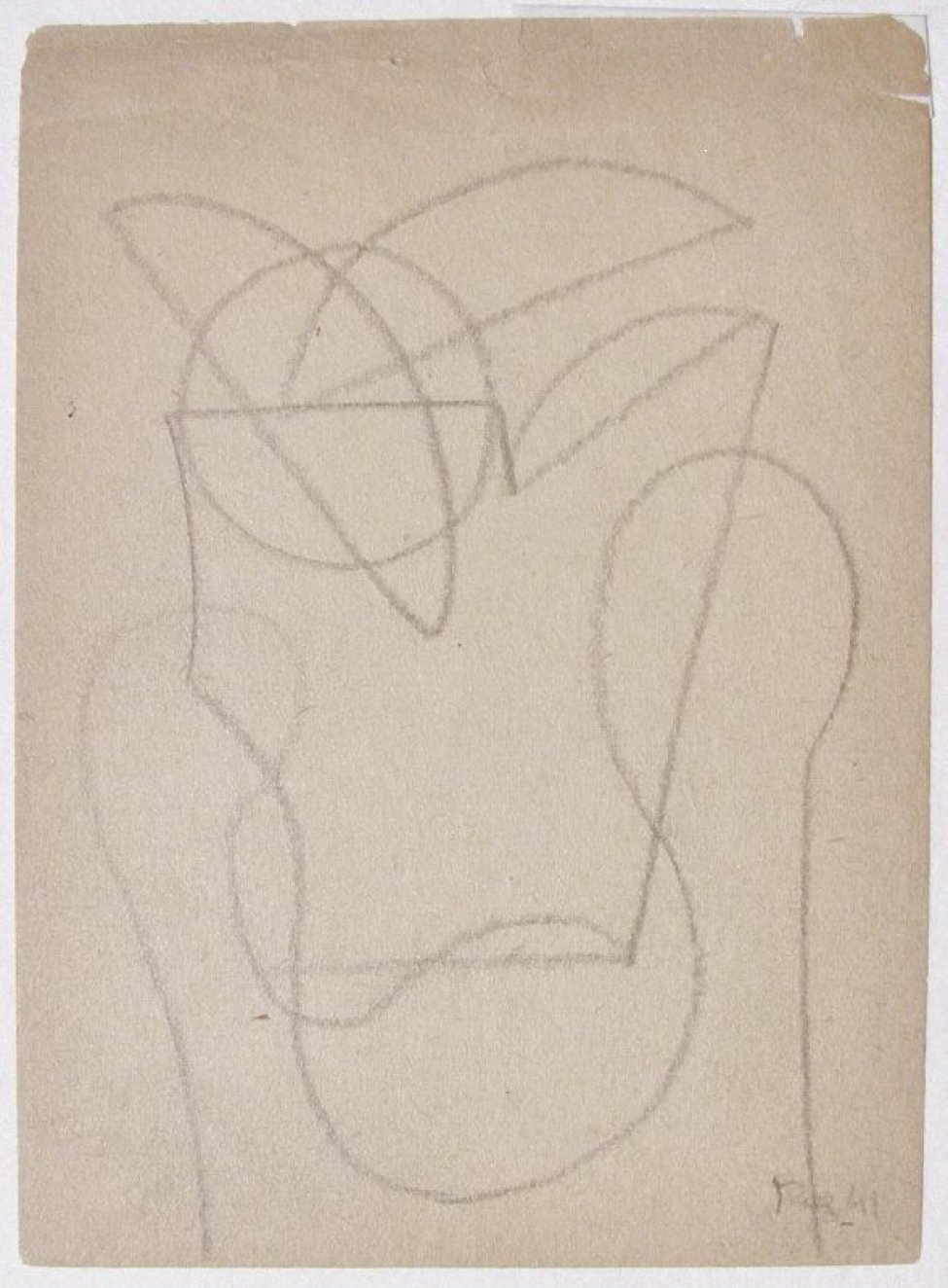 На листе из блокнота изображена абстрактная композиция из прямых, полукруглых и извилистых линий.